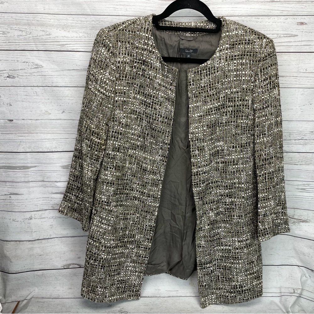 🍁 Zanella Tweed Long Blazer Made in Italy Jacket Coat sz 10